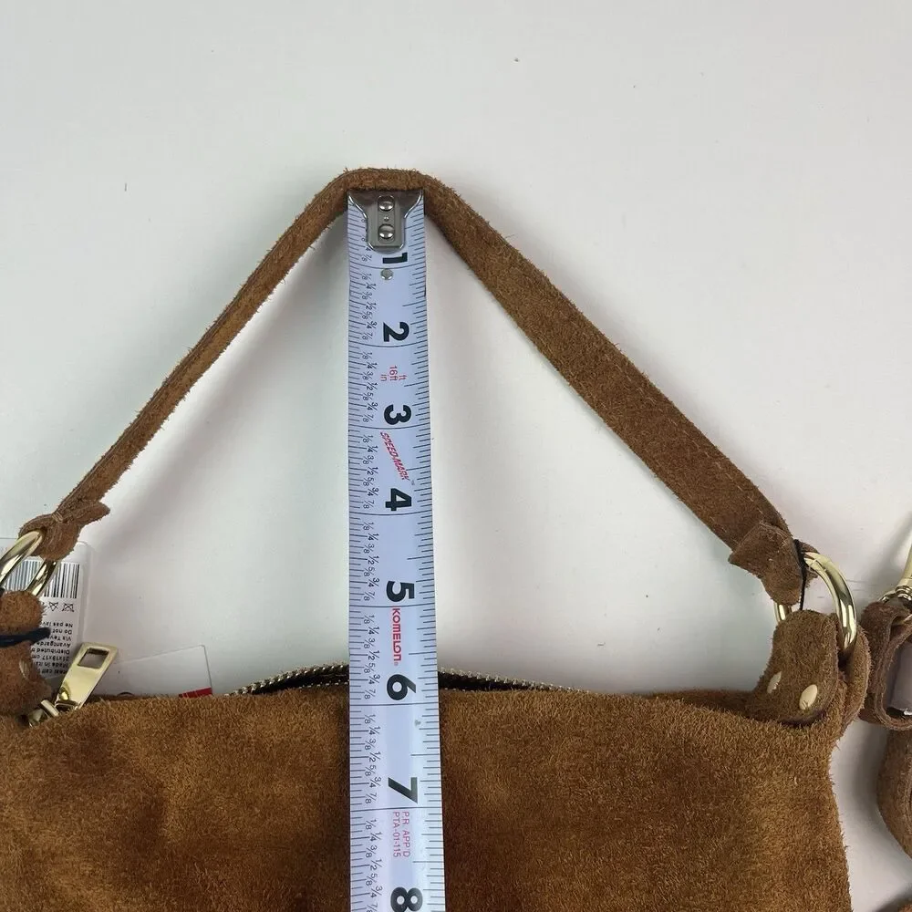 NWT Marlon Italy Suede Leather Fringe Hobo Bag Brown Western Cowgirl Festival